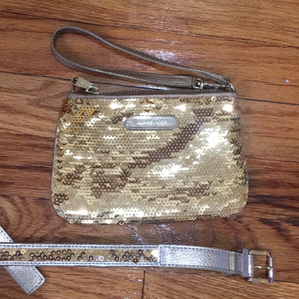 Michael Kors gold sequin small purse & belt